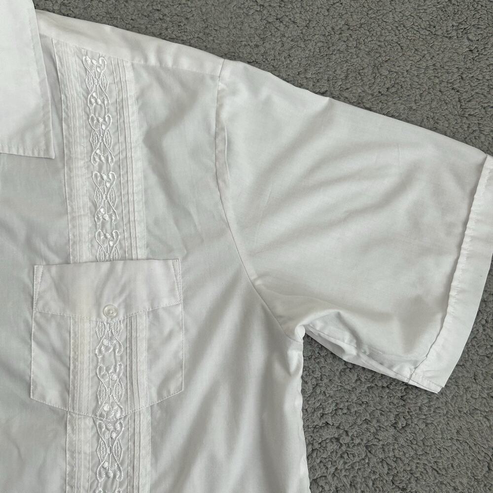 Maximos Yucatan Guayabera Shirt Adult XL White Polyester Blend 4 Pocket Mexico - Picture 7 of 14